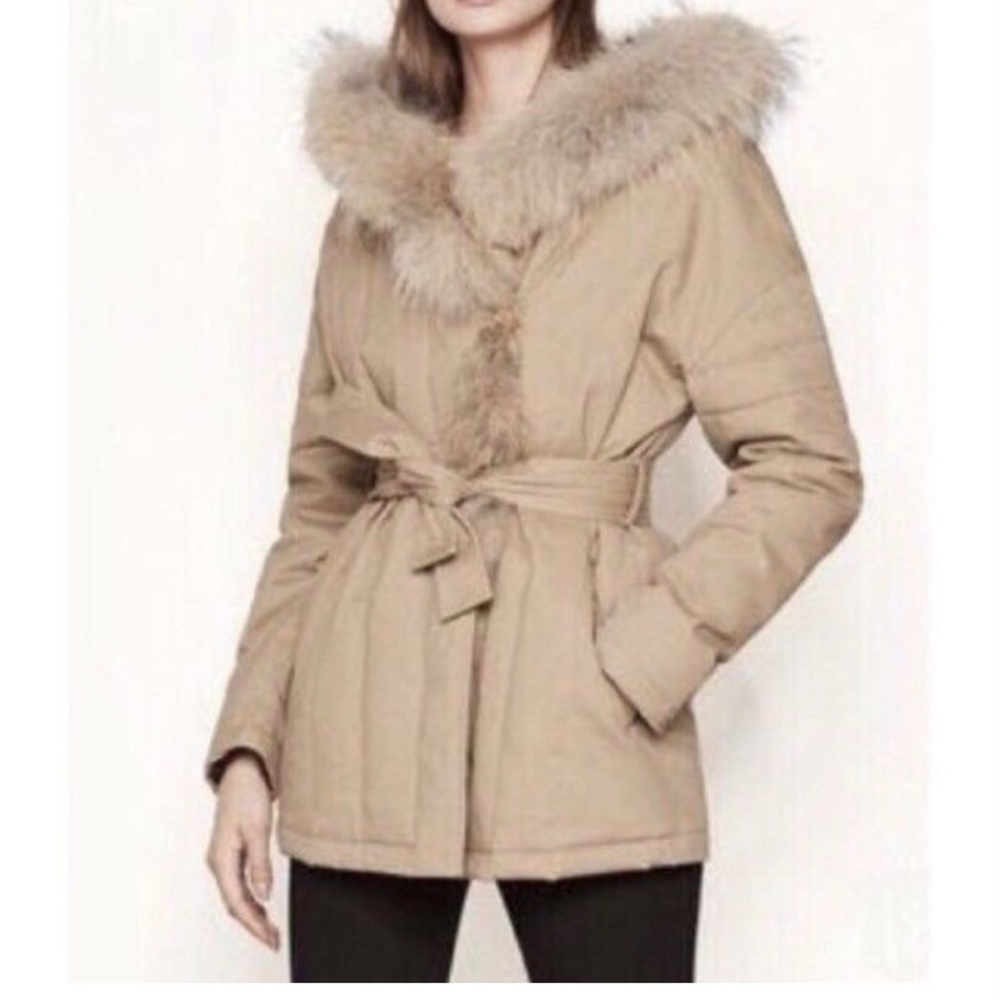 Maje Removable Fur Khaki Button Padded Jacket